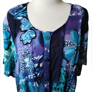 Roaman's Top Button-Up 1X Floral